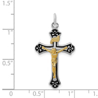 Load image into Gallery viewer, Sterling Silver Rhodium-plated &amp; Vermeil Crucifix Pendant
