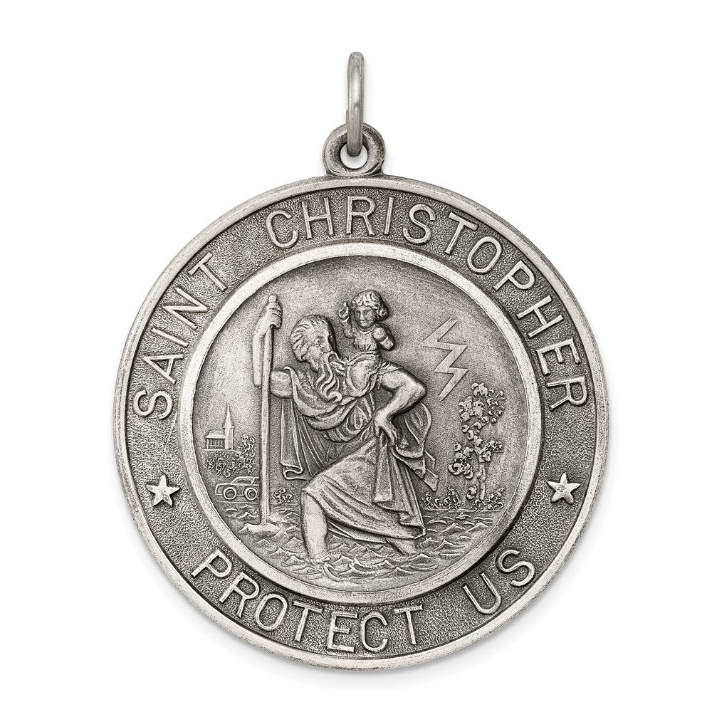 Sterling Silver Antiqued St. Christopher Medal