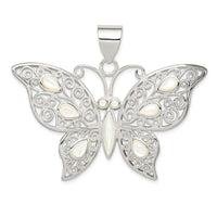 Load image into Gallery viewer, Sterling Silver Filigree Fancy Mother of Pearl Butterfly Pendant
