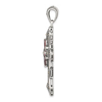 Load image into Gallery viewer, Sterling Silver Antiqued Red Marquise CZ Marcasite Cross Pendant
