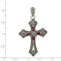 Load image into Gallery viewer, Sterling Silver Antiqued Red Marquise CZ Marcasite Cross Pendant

