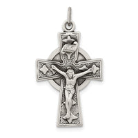 Load image into Gallery viewer, Sterling Silver Antiqued Satin Irish Crucifix Cross Pendant
