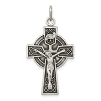 Load image into Gallery viewer, Sterling Silver Antiqued Satin Irish Crucifix Cross Pendant
