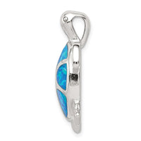 Load image into Gallery viewer, Sterling Silver Rhodium-plated Blue Inlay Created Opal Turtle Pendant
