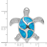 Load image into Gallery viewer, Sterling Silver Rhodium-plated Blue Inlay Created Opal Turtle Pendant
