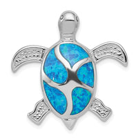 Load image into Gallery viewer, Sterling Silver Rhodium-plated Blue Inlay Created Opal Turtle Pendant
