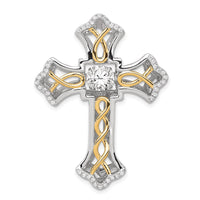 Load image into Gallery viewer, Sterling Silver Platinum-plated Plshed Gold-plated Vibrant CZ Cross Pendant
