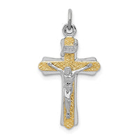 Load image into Gallery viewer, Sterling Silver Rhodium-plated &amp; Gold-tone INRI Crucifix Cross Pendant
