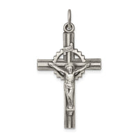 Load image into Gallery viewer, Sterling Silver Antiqued, Textured and Polished INRI Crucifix Pendant
