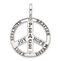 Load image into Gallery viewer, Sterling Silver Polished CZ Antiqued Peace Inspiration Pendant
