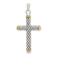 Load image into Gallery viewer, Sterling Silver w/14k White Topaz On Bail Antiqued Cross Pendant

