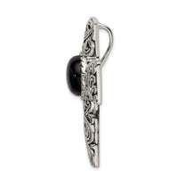 Load image into Gallery viewer, Sterling Silver Antiqued Filigree Black Onyx Cabochon Slide
