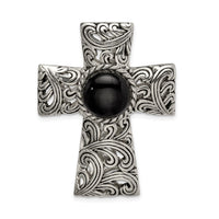 Load image into Gallery viewer, Sterling Silver Antiqued Filigree Black Onyx Cabochon Slide
