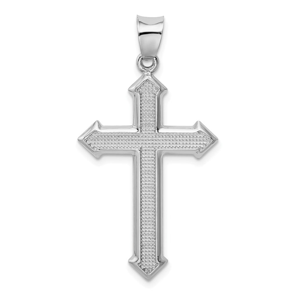 Sterling Silver Rhodium-plated Textured & Polished Cross Pendant
