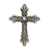 Load image into Gallery viewer, Sterling Silver Gold-plated CZ Antiqued Cross Slide
