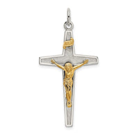 Load image into Gallery viewer, Sterling Silver &amp; Gold-plated Polished and Textured INRI Crucifix Pendant
