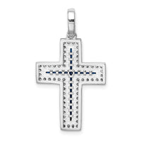 Load image into Gallery viewer, Sterling Silver Rhodium-plated CZ &amp; Lab Cr. Blue Spinel Cross Pendant
