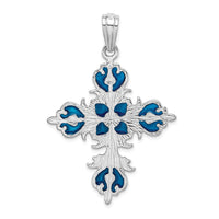 Load image into Gallery viewer, De-Ani Sterling Silver Rhodium-Plated Polished Enameled Fleur de Lis Cross Pendant
