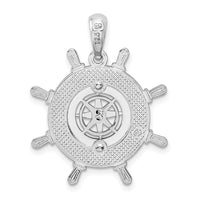 Load image into Gallery viewer, De-Ani Sterling Silver Rhodium-Plated Polished Ships Wheel with Compass Pendant
