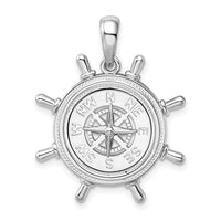 Load image into Gallery viewer, De-Ani Sterling Silver Rhodium-Plated Polished Ships Wheel with Compass Pendant
