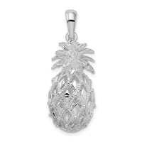 Load image into Gallery viewer, De-Ani Sterling Silver Rhodium-Plated Polished 3D Cut-Out Large Pineapple Pendant
