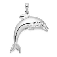 Load image into Gallery viewer, De-Ani Sterling Silver Rhodium-Plated Polished 3D Jumping Dolphin Pendant
