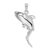 Load image into Gallery viewer, De-Ani Sterling Silver Rhodium-Plated Polished 3D Swimming Shark Pendant
