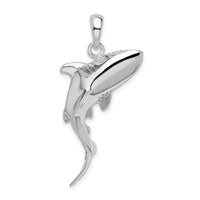 Load image into Gallery viewer, De-Ani Sterling Silver Rhodium-Plated Polished 3D Swimming Shark Pendant
