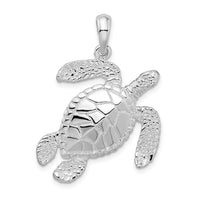 Load image into Gallery viewer, De-Ani Sterling Silver Rhodium-Plated Polished Large Swimming Sea Turtle Pendant
