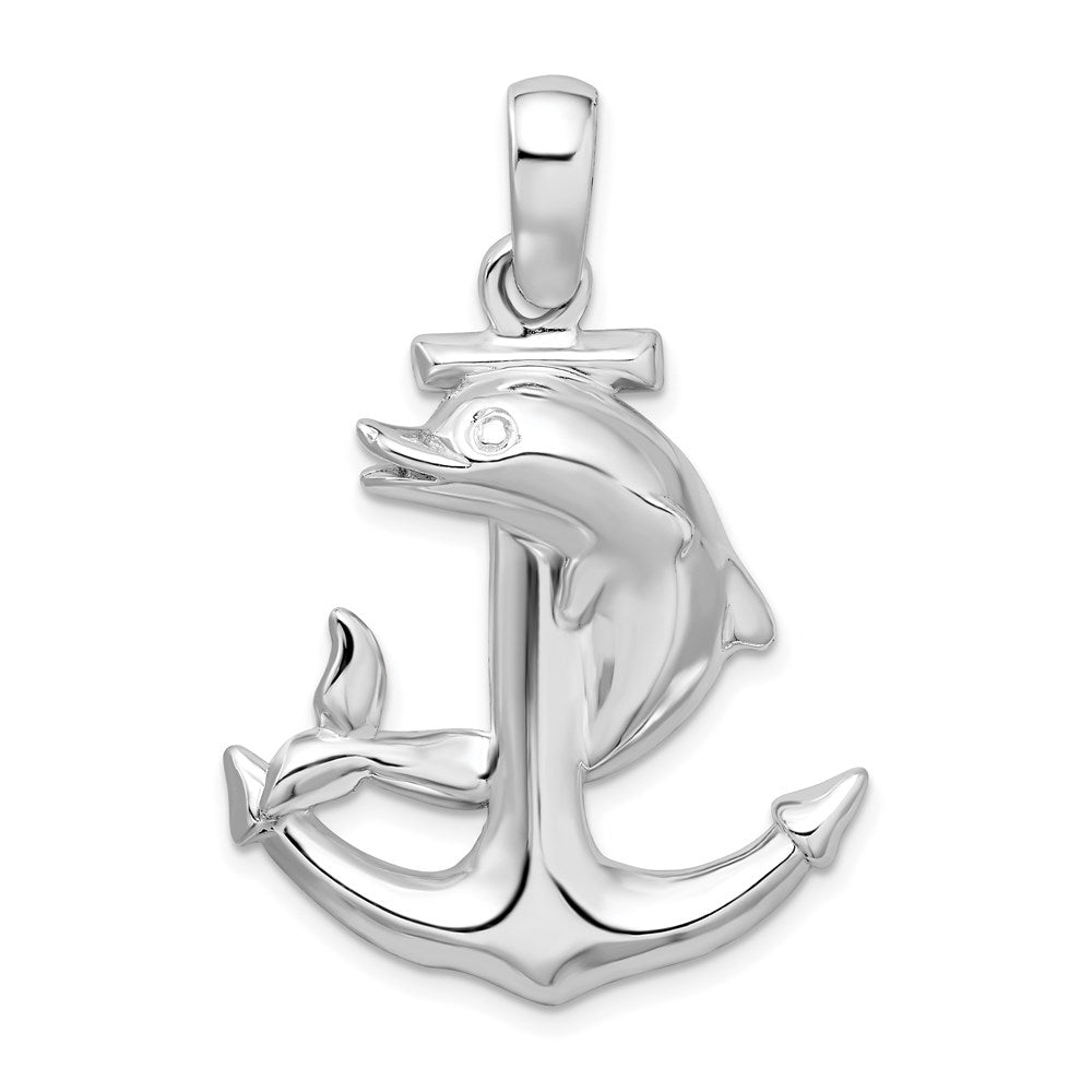 De-Ani Sterling Silver Rhodium-plated Polished Large Dolphin and Anchor Pendant