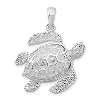 Load image into Gallery viewer, De-Ani Sterling Silver Rhodium-Plated Polished 3D Large Sea Turtle Pendant
