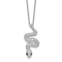 Load image into Gallery viewer, Cheryl M Sterling Silver Rhodium-plated Polished Black and White CZ Snake 16 Inch with 2 Inch Extension Necklace
