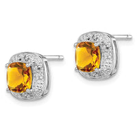 Load image into Gallery viewer, Sterling Silver Rhodium Plated Citrine and Diamond Post Earrings
