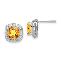 Load image into Gallery viewer, Sterling Silver Rhodium Plated Citrine and Diamond Post Earrings
