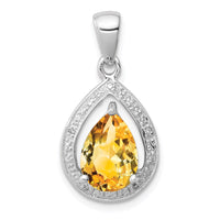 Load image into Gallery viewer, Sterling Silver Rhodium Citrine &amp; Diamond Pendant
