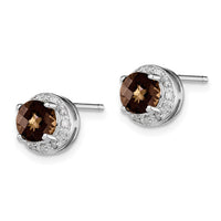 Load image into Gallery viewer, Sterling Silver Rhodium-plated Diamond and Smoky Quartz Earrings
