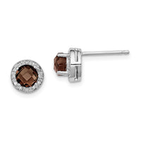 Load image into Gallery viewer, Sterling Silver Rhodium-plated Diamond and Smoky Quartz Earrings
