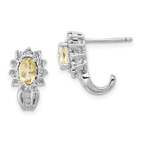 Load image into Gallery viewer, Sterling Silver Diamond &amp; Oval Lemon Quartz Earrings
