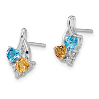 Load image into Gallery viewer, Sterling Silver Rhodium-plated Blue Topaz and Citrine Diamond Earrings
