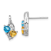 Load image into Gallery viewer, Sterling Silver Rhodium-plated Blue Topaz and Citrine Diamond Earrings

