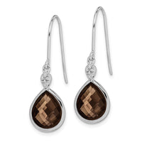 Load image into Gallery viewer, Sterling Silver RH Plated Diamond and Smoky Quartz Dangle Earrings
