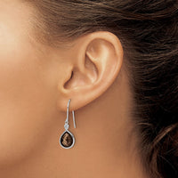 Load image into Gallery viewer, Sterling Silver RH Plated Diamond and Smoky Quartz Dangle Earrings

