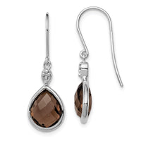 Load image into Gallery viewer, Sterling Silver RH Plated Diamond and Smoky Quartz Dangle Earrings
