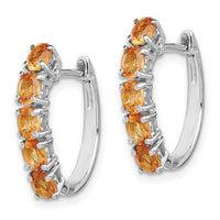 Load image into Gallery viewer, Sterling Silver Rhodium-plated Polished Citrine Hinged Hoop Earrings
