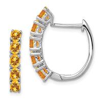 Load image into Gallery viewer, Sterling Silver Rhodium-plated Polished Citrine Hinged Hoop Earrings
