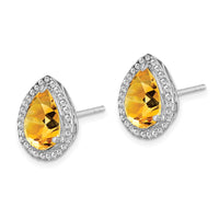 Load image into Gallery viewer, Sterling Silver Rhodium Polished Citrine &amp; CZ Post Earrings
