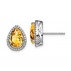Sterling Silver Rhodium Polished Citrine & CZ Post Earrings
