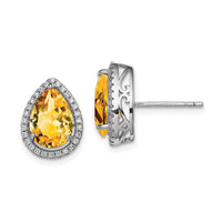 Load image into Gallery viewer, Sterling Silver Rhodium Polished Citrine &amp; CZ Post Earrings
