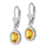Load image into Gallery viewer, Sterling Silver Rhodium Plated 8x6mm Oval Citrine Leverback Earrings
