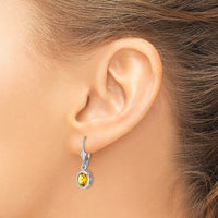 Load image into Gallery viewer, Sterling Silver Rhodium Plated 8x6mm Oval Citrine Leverback Earrings
